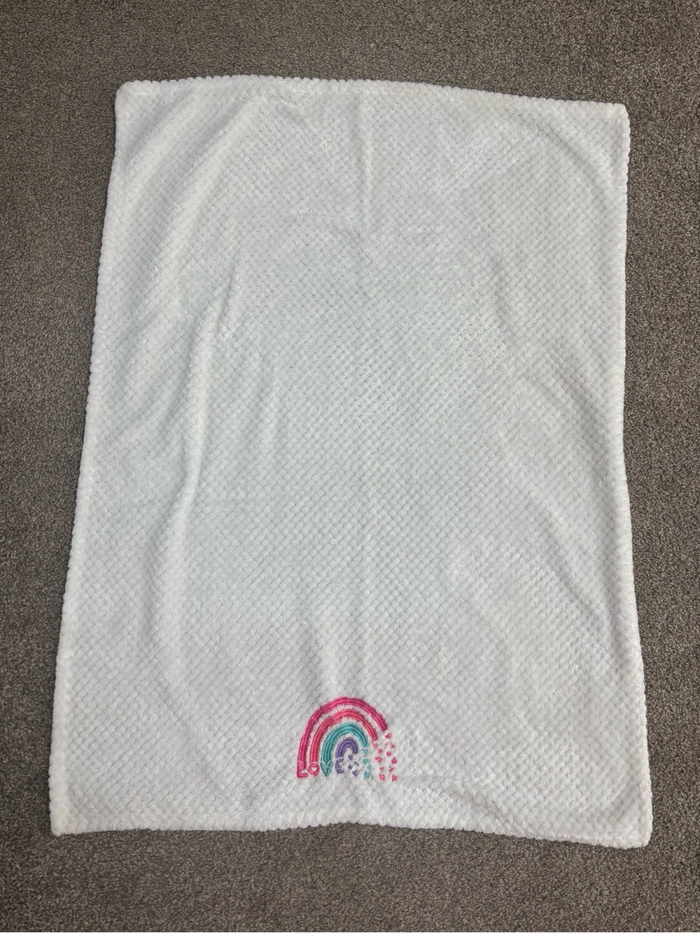 White Plush Baby Blanket with Rainbow Embroidery